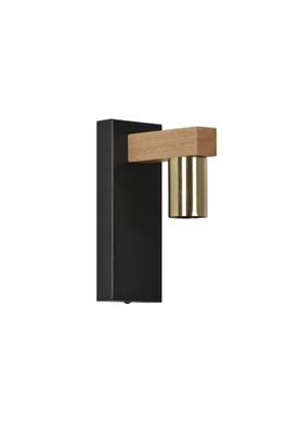 Applique E27 Lore noir, bois et laiton 15W - COREP