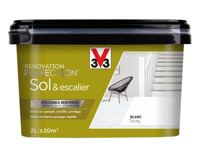 Peinture de rénovation sol et escalier finition satinée blanc 2 L - V33