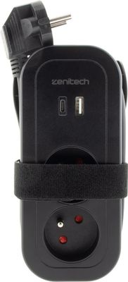 Multiprise de voyage 2 prises avec prises USB A et USB C 1,6m noir ZENITECH