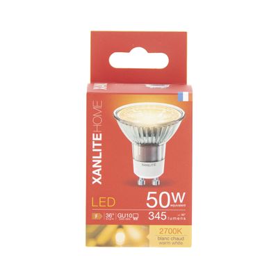 Ampoule LED GU10 5W = 345 lumens blanc chaud - XANLITE