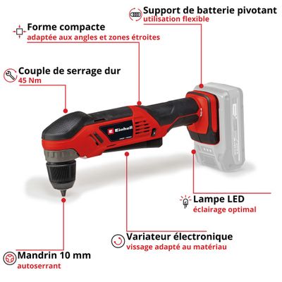 Perceuse d'angle sans fil 18 V POWER X CHANGE TE-AD 18 (solo) - EINHELL
