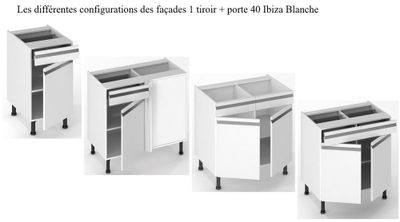 Porte et façade tiroir pour meuble bas de cuisine Ibiza blanche 70 x 40 cm OFITRES