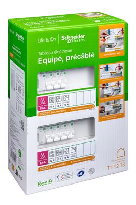 Tableau électrique pré-équipé Resi9 XP 2 rangées pour logement T1 à T3 - SCHNEIDER ELECTRIC