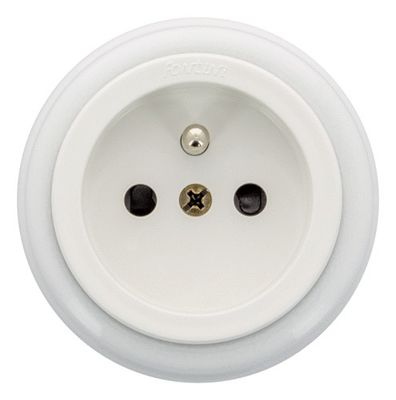 Prise électrique en saillie avec terre rétro porcelaine blanche - Garby FONTINI