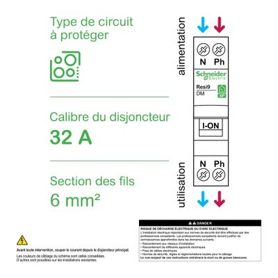Disjoncteur divisionnaire 32A courbe C 3kA peignable 1 pôle + neutre  - Resi9 XP SCHNEIDER ELECTRIC