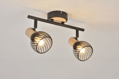 Réglette 2 spots E14 Kento noir et bois 2x25W - COREP