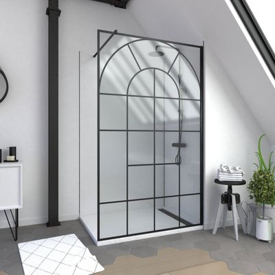 Paroi de douche à l'italienne 120x195 cm profilé noir verre sérigraphié 5 mm Garden - AURLANE