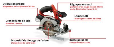 Scie circulaire sans fil diamètre lame 150 mm alésage 10 mm 18 V TE-CS 165 Li-Solo EINHELL