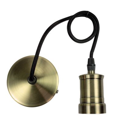 Monture métal E27 pour suspension avec fil tissu bronze / noir - TIBELEC