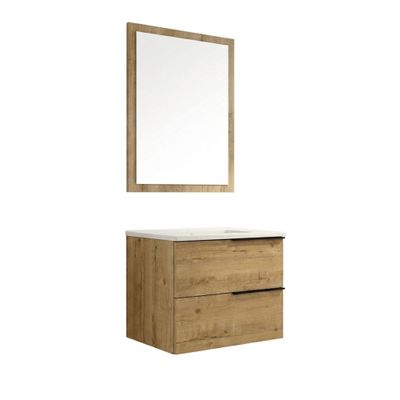 Meuble de salle de bains Reign + vasque centrée 2 tiroirs L60 x H48 x P46 cm bois mélaminé chêne foncé - EGORE