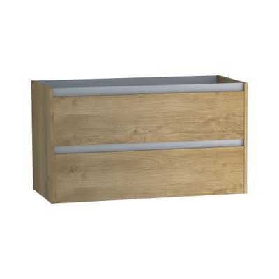 Caisson de salle de bains Thana 2 tiroirs L100 x H55 x P45 cm panneau de particules chêne naturel