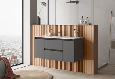 Caisson de salle de bains Thana 2 tiroirs 2 portes L120 x H55 x P45 cm panneau de particules anthracite mat