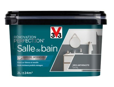 Peinture de rénovation pour salle de bain gris anthracite finition satinée 2 L - V33
