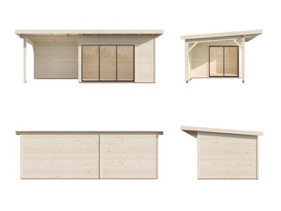 Studio de jardin en bois avec pergola Andrea - Baies simple vitrage - 28,7 m² hors-tout - Livraison à domicile - PALMAKO