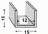 Profilé U aluminium brut 15 x 15 x 15 x 1,5 mm intérieur 12 mm 2 m CQFD