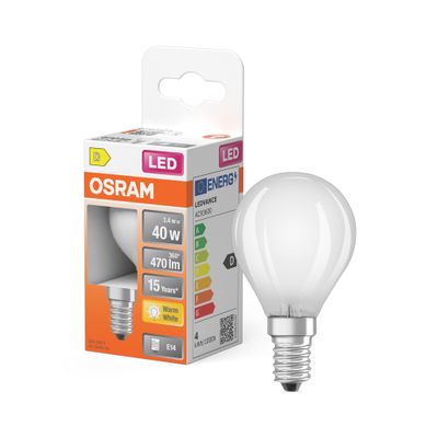 Ampoule LED E14 dépolie 4W=470 lumens blanc chaud OSRAM