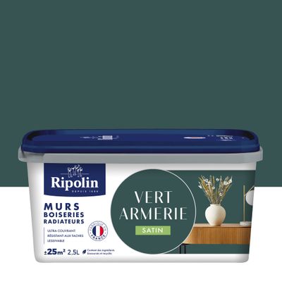 Peinture murs, boiseries et radiateurs vert armerie satin 2,5 L - RIPOLIN