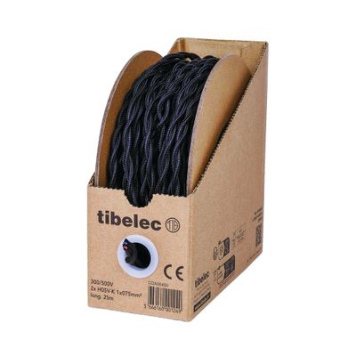 Câble électrique déco noir torsadé 2X0,75 mm² 25 mètres TIBELEC