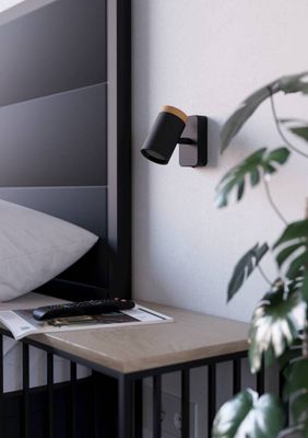 Spot salle de bains GU10 Consuma noir et bois IP44 3W - EGLO