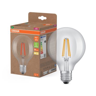 Ampoule LED Globe E27 Filament clair 3,8W=806 lumens Blanc chaud Classe A OSRAM