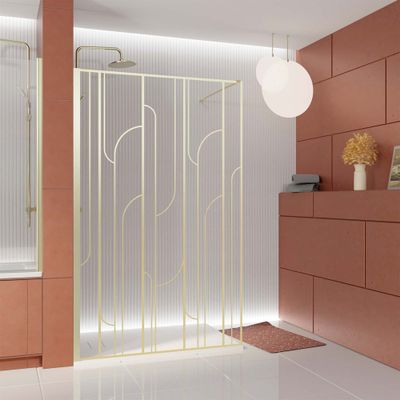 Paroi de douche à l'italienne 140x195 cm profilé or verre sérigraphié 6 mm Art Deco - AURLANE