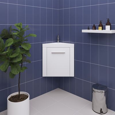 Lave-mains d'angle de salle de bains 55 x 60 x 30 cm MDF blanc