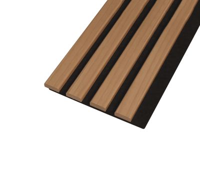 Panneau acoustique décoratif Ecowall Acoustic chêne miel 90 sur fond noir - Lot de 3 - 14 x 300 x 2600 mm - AJ TIMBER