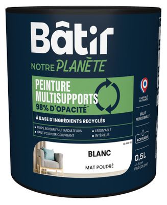 Peinture multi supports mat blanc 0,5 L - BATIR NOTRE PLANETE