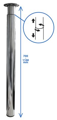 Pied de table rond chromé diamètre 60 mm hauteur réglable de 70 à 110 cm CIME