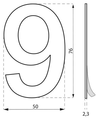 Chiffre 9 adhésif hauteur 76 mm inox THIRARD