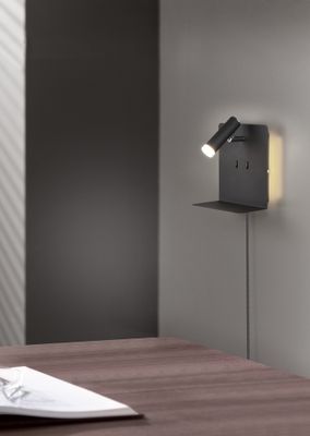 Spot LED mural avec tablette 3W + 1,5W lumière blanc chaud Noir- Element TRIO