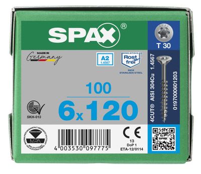 Vis inox tête fraisée T-star 6 x 120 mm par 100 SPAX