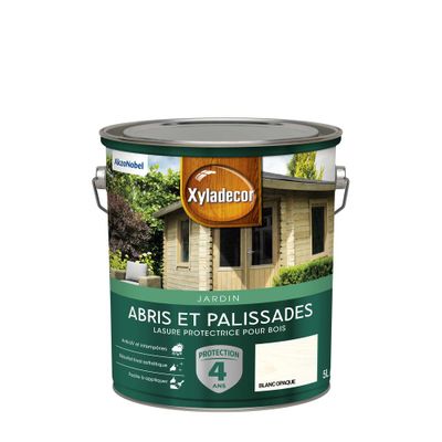 Lasure protectrice pour bois extérieur abris et palissades mat blanc opaque 5 L - XYLADECOR
