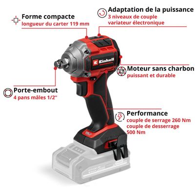 Clé à chocs sans fil 18 V POWER X CHANGE TP-CW 18/260-C Li (Brushless) - EINHELL
