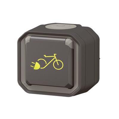 Prise de recharge 2 roues électriques étanche IP55 en saillie 2 P+T 16A Anthracite - Plexo LEGRAND<br>