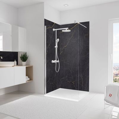Panneaux muraux de douche 100+100x210 cm marbre anthracite or DécoDesign Softtouch - SCHULTE