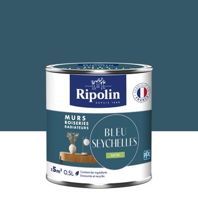 Peinture murs, boiseries et radiateurs bleu seychelles satin 0,5 L - RIPOLIN