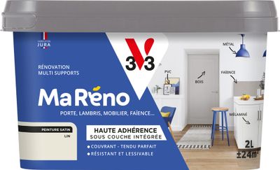 Peinture de rénovation multi- V33supports MaRéno lin finition satinée 2 L - V33