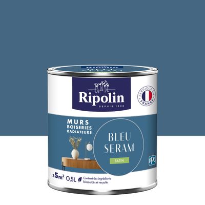 Peinture murs, boiseries et radiateurs bleu seram satin 0,5L RIPOLIN