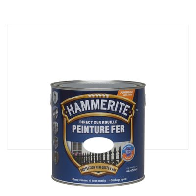 Peinture fer extérieur direct sur rouille finition lisse blanc brillant 2,5 L - HAMMERITE