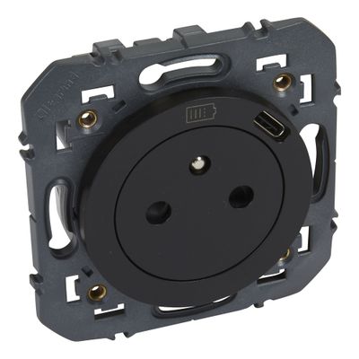 Prise électrique encastrable affleurante avec terre + USB-C Noir - Dooxie LEGRAND