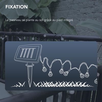 Guirlande lumineuse extérieur solaire LED 8m Saria noir IP44 blanc chaud - TIBELEC