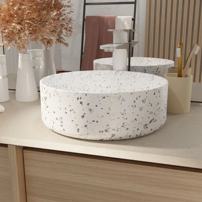 Vasque à poser ronde grise Terrazzo 35x35x12cm - AURLANE