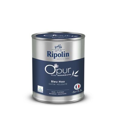 Peinture O'pur murs boiseries radiateurs Bleu Hao satin 0,5 L - RIPOLIN