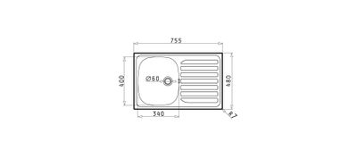 Evier de cuisine inox gris 75x48 cm 1 bac 1 egouttoir - NORD INOX