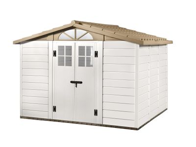 Abri de jardin en résine avec toit bi-pente et plancher dalle composite 6,51 m², Livraison à domicile incluse - HABRITA