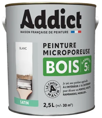 Peinture Bois Satin 2,5 L blanc Ral 9016 - ADDICT