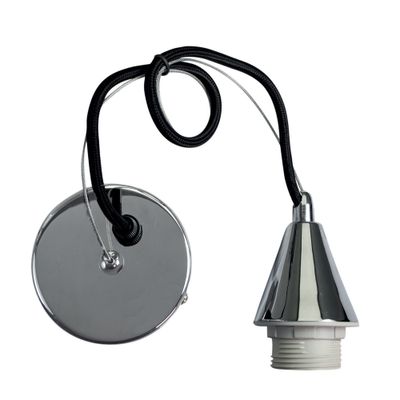 Monture métal E27 pour suspension avec fil tissu chrome / noir - TIBELEC
