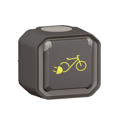 Prise de recharge 2 roues électriques étanche IP55 en saillie 2 P+T 16A Anthracite - Plexo LEGRAND<br>