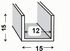 Profilé U aluminium anodisé incolore 15 x 15 x 15 x 1,5 mm intérieur 12 mm 2m CQFD